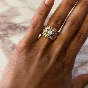 Size 7 - 18k Gold Plated Rhombus Baguette Wedding Band